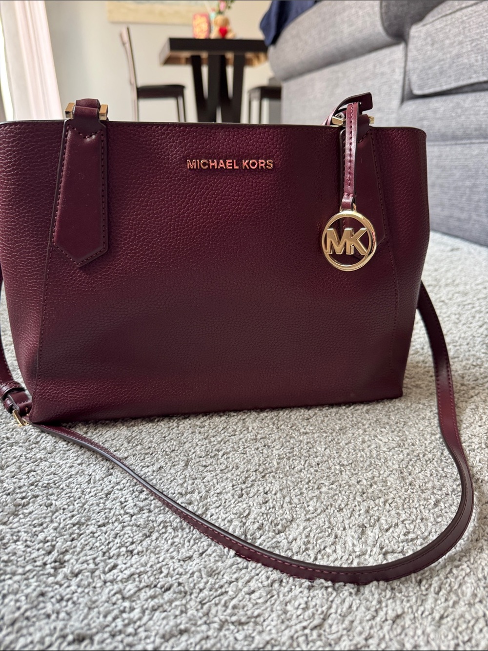 Michael Kors Plum Leather Crossbody with Gold Logo Charm